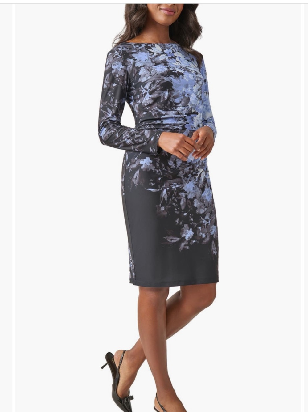 NWT Kasper Black Blue Floral Ruched Sheath Dress XL - Picture 2 of 7